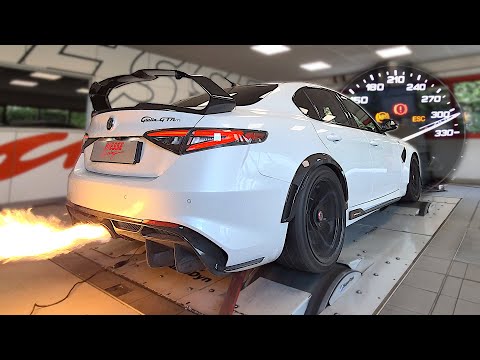 Decatted Alfa Romeo Giulia GTAm shooting MASSIVE Flames on the DYNO | 300+km/h dyno pulls & sound!