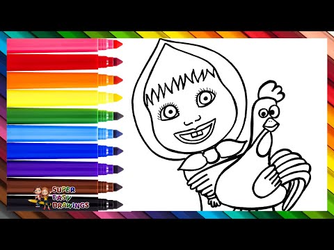 Draw and Color Masha with a Rooster 👧🏼🐓 Drawings for Kids