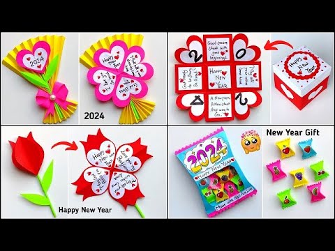 DIY Top 4 Happy New Year greeting cards 2024 / Greeting card for new year / New year gift ideas