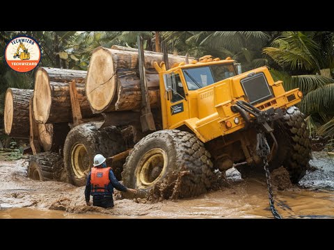 Massive Logging Trucks in Action, The Power of Heavy Equipment Machines #45