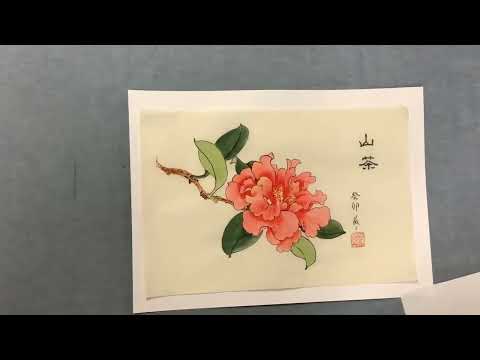 Dry-mounting the Camellia Gongbi Painting Demo piece with silicone paper