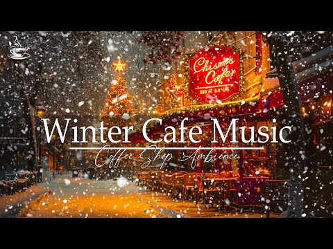 Winter Coffee Jazz🎄Winter Night Vibes with Snowfall ❄️ Cozy Café Relaxation