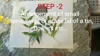 Spray painting with tea powder colour by using  plant leaves and flowers