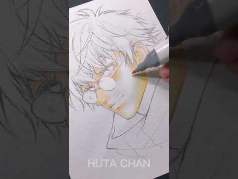 Draw GOJO SATORU with Cheap Markers - Set ( 3$ )  | Huta Chan #shorts #jujutsukaisen