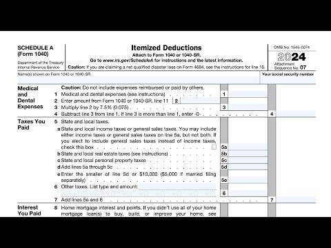 IRS Schedule A walkthrough (Itemized Deductions) - 2024