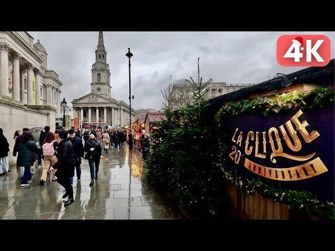 Christmas in London 2024 🦁🎄 Walk Tour of Trafalgar Square Christmas Market [4K]