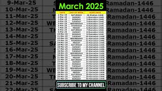 March 2025 Islamic Calendar | March urdu Calendar 2025 | Hijri Calendar 2025 | Ramzan 2025 #shorts