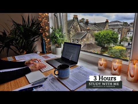 3 HOUR STUDY WITH ME on A RAINY DAY | Background noise, 10 min Break, No music, Study with Merve