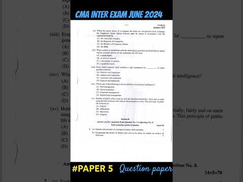 CMA INTER EXAM JUNE 2024|PAPER 5| QUESTION PAPER|BUSINESS LAW AND ETHICS| #trendingshorts #cmainter