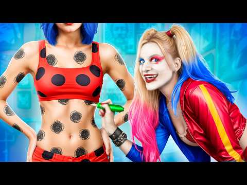 Harley Quinn Tattoo Studio For Superheroes / Extreme Hide and Seek in Boxes Challenge!