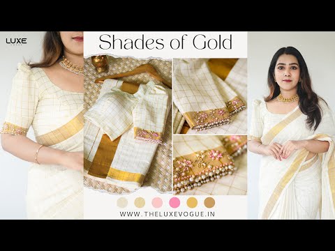 Shades of Gold: Hand Embroidered Blouse  & Saree | #luxevogue  #handembroidery #saree  #blouse