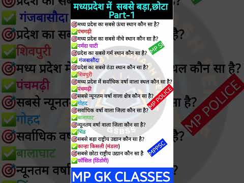 MP GK SHORT/MP GK IN HINDI/MP GK TRICKS/MADHYA PRADESH GK/#mpgk #mppolice #mppsc