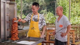 Chef Wang try the Kebab grill machine for the first time, Uncle loves it so much!