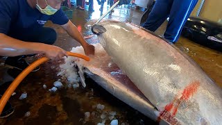 Amazing skills!Giant Bluefin Tuna Cutting Show / 黑鮪魚切割大師切割秀