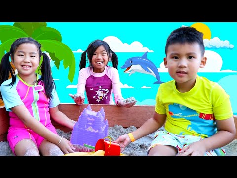 Emma and Jannie Fun Beach Day Pretend Play with Sand Toys + MORE