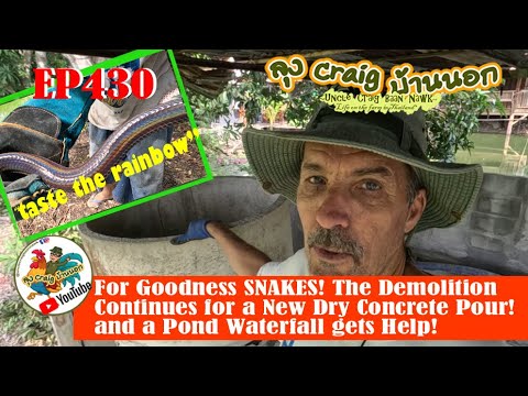 EP430 For Goodness SNAKES! Demolition Continues for New Dry Concrete Pour, Pond Waterfall gets Help!