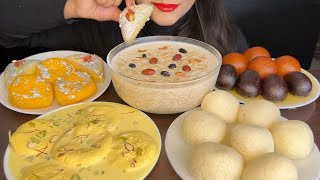 ASMR EATING RASGULLA,RASMALAI,KHEER,,GULAB JAMUN,KALA JAMUN,INDIAN SWEET *FOOD EATING VIDEOS*