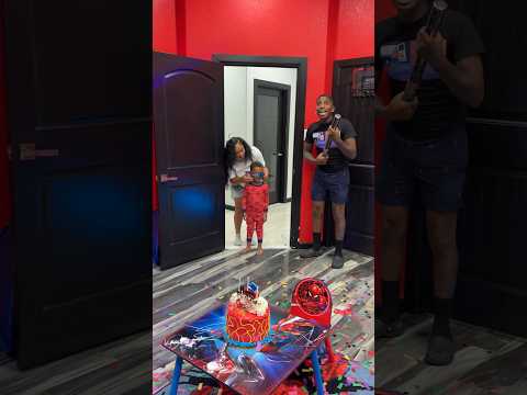 Surprising Mj With His New SpiderMan Room For His Birthday #shorts