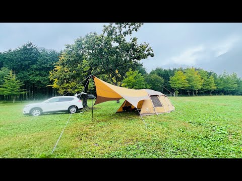 Rainy day camping @ Fumotoppara camping ground (Snowpeak elfield and snow peak tarp)