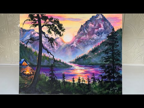 Acrylic Landscape Painting Tutorial COZY CAMPFIRE 🔥 ⛺️ For Beginners!