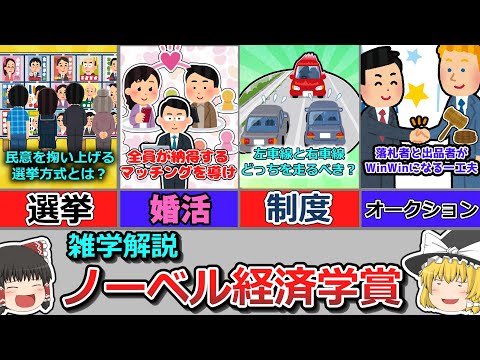 明日使える雑学！ノーベル経済学賞受賞理論の雑学から市場デザインを学ぼう！不可能性定理|安定結婚問題|制度経済学|ヴィックリーオークション【経済分析・歴史解説】