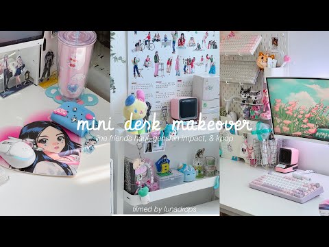 mini desk makeover | line friends haul, genshin impact, & kpop