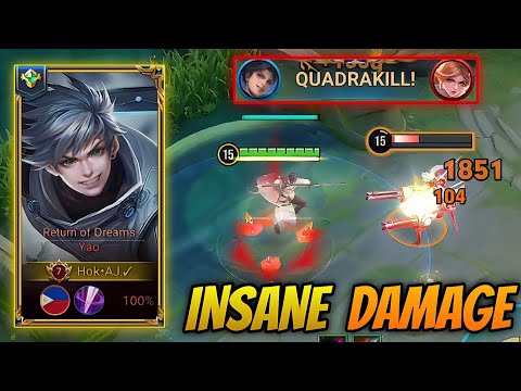 YAO INSANE DAMAGE JUNGLE!! - YAO 1vs4 QUADRAKILL GAMEPLAY! - HONOR OF KINGS