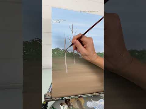 [clip] How to paint trees beginner perspective 🎨 #fallvibes #beginnerfriendly #easypainting #howto