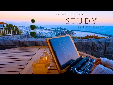 3-Hour Study With Me 🌅 | Soothing Lofi, Focused 25/5 Pomodoro Sessions & Relaxing Sunset Vibes 🌊