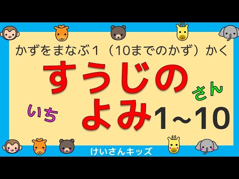 【すうじのよみ１～１０】１から１０数字のよみかたをおぼえましょう。幼児・子供向け算数知育動画　楽しく、すうじのよみをおぼえる。かずをまなぶ。