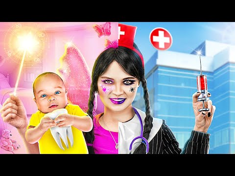 Wednesday Addams Surviving Every Job in 24 Hours! Funny Hacks and Challenge