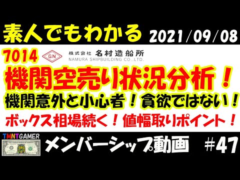 【明日上がる株メンバーシップ】7014 名村造船所！機関空売り状況分析！暫らくボックス相場！値幅取りの価格帯！#47