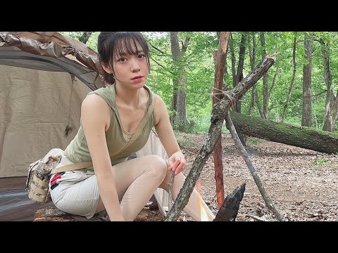 Tough camping with only 3 gears, Japanese camping girl