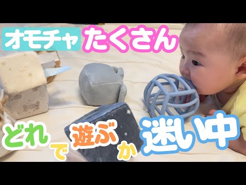 【迷い】たくさんのオモチャで困惑気味！？悩んだ末に遊びつくす！【おもちゃ/笑顔/夜泣き】