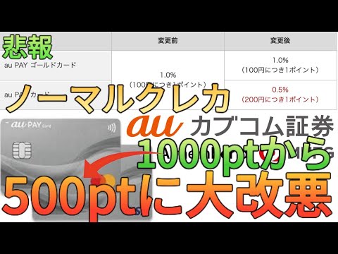 【1%→0.5%】auカブコム証券のクレカ積立が改悪された!?aupayカード(ノーマル)の還元率が12月よりダウン…