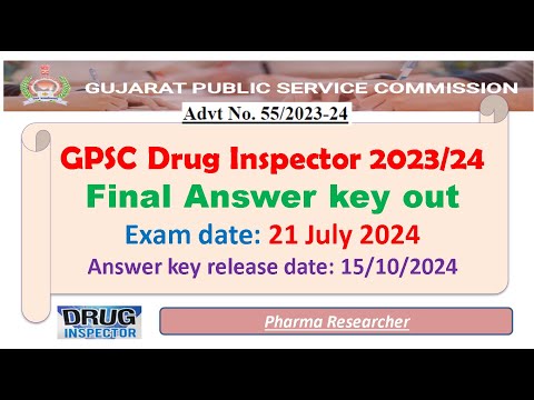 Final Answer key GPSC DI Gujarat drug inspector exam Answer key 21 July 2024 #gpsc #answerkey