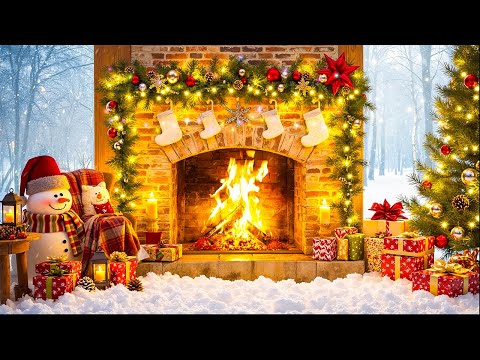 Cozy Winter Fireplace Christmas Relaxing Music🎄Instrumental Christmas Music For Sleep 🎅 Snow Falling