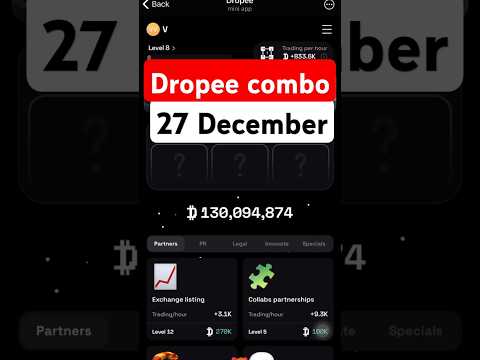 Dropee Daily Combo 27-28 December | New Daily Combo Card 27 December |Daily Combo Dropee