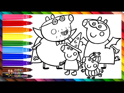 Draw and Color Peppa Pig and Her Family During Halloween 🐷🎃👻🦇🕸️🧙‍♀️ Drawings for Kids