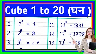 cube 1 to 20 | 1 से 20 तक का घन | 1 to 20 cube list | Cube of numbers from 1 to 20.