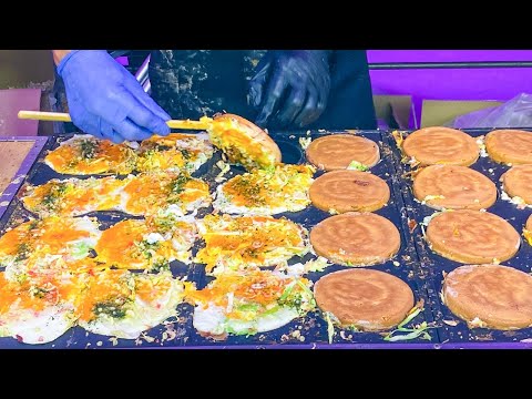 japanese street food - OSAKAYAKI osaka version of okonomiyaki