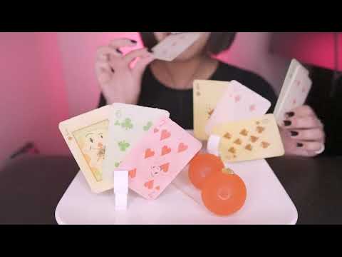 ASMR 咀嚼音│トランプみたいなお菓子と韓国のスイカ味の丸ゼリー│Trump-like sweets and Korean watermelon-flavored round jelly