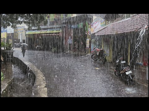 Super heavy rain in my village | walking in the rain | Sleep instantly with the sound of heavy rain