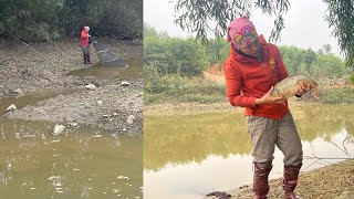 Single mother catches a bumper crop of fish to earn extra income (son thi hien)