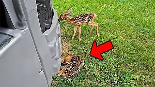 Girl saves two crying deer lost in her garden but then the unbelievable happens