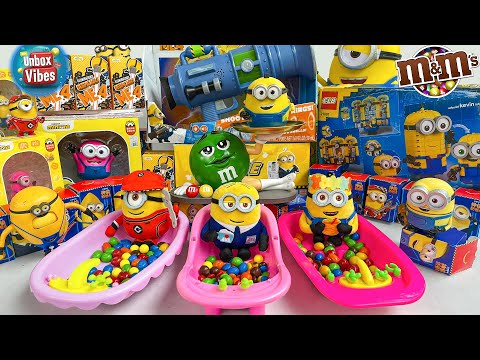 Satisfying with Unboxing DESPICABLE ME 4 Toys & All Colors Candy M&M'S in Three Magic Bathtubs