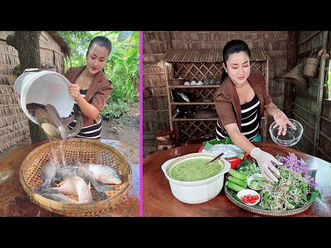 Yummy river fish cooking and Cambodia noodle - Cooking with Sreypov