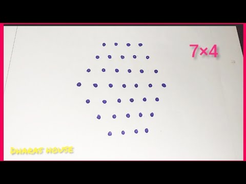 7×4dots beginners kolam design||simple poo kolam||dotted rangoli||friday kolam||dharas house||#54