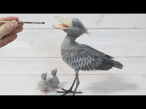 羊毛フェルトと3Dプリンターを使ってハシビロコウを作ってみました/ Making a shoebill with wool felt and a 3D printer.