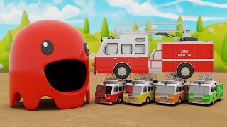 Learn Colors with PACMAN VS Fire Truck and Farm Magic Slide and Surprise Toy Street Vehicle for Kid